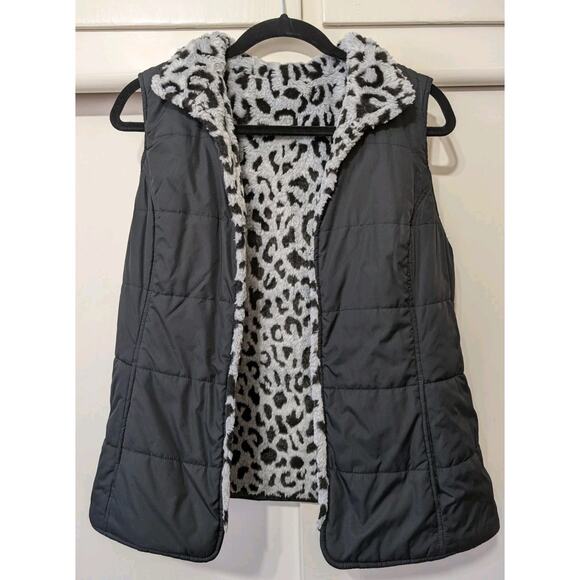 Black And Cheetah Print Hook & Eye Clasp Reversible Vest Medium/Large - Picture 1 of 8